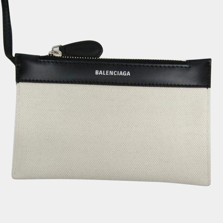 Pre Owned Balenciaga Black/Off-white  Canvas and Leather Navy Cabas XS Tote Bag