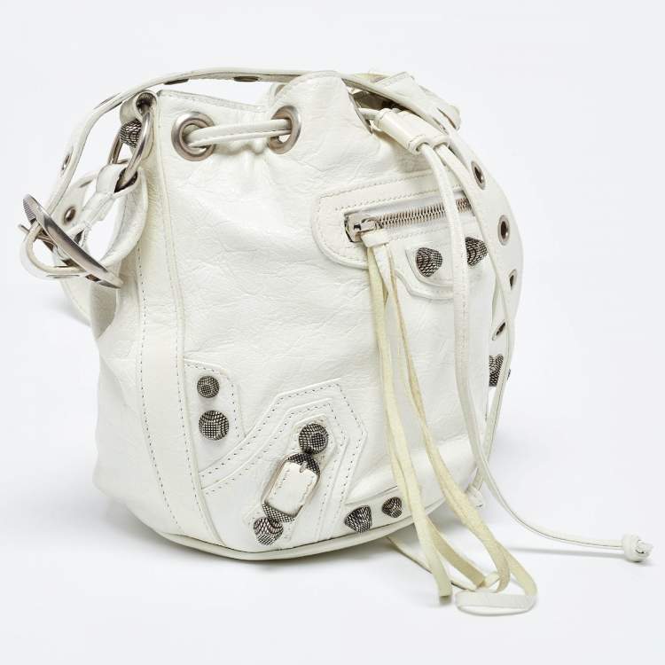 Pre Owned Balenciaga White Leather XS Le Cagole Bucket Bag