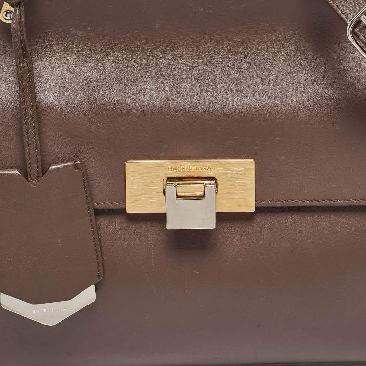 Pre Owned Balenciaga Taupe Leather Le Dix Cartable S Top Handle Bag