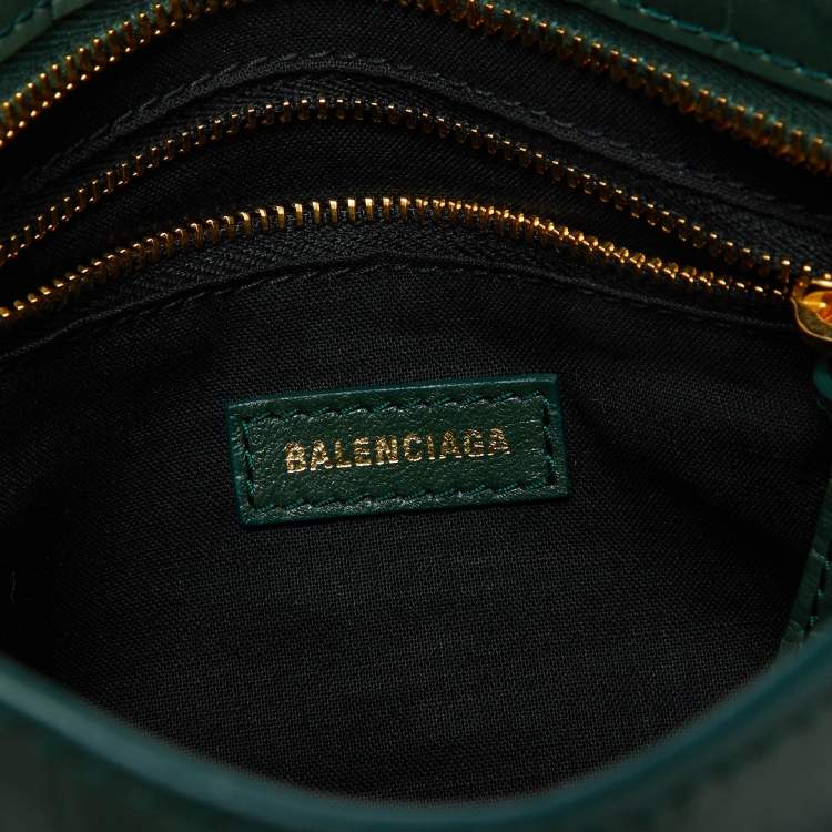 Pre Owned  Balenciaga Green Croc Embossed Leather Mini Classic Metallic Edge City Bag