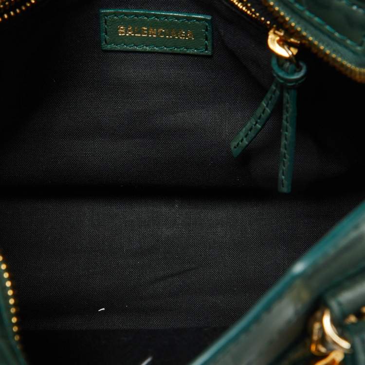 Pre Owned  Balenciaga Green Croc Embossed Leather Mini Classic Metallic Edge City Bag