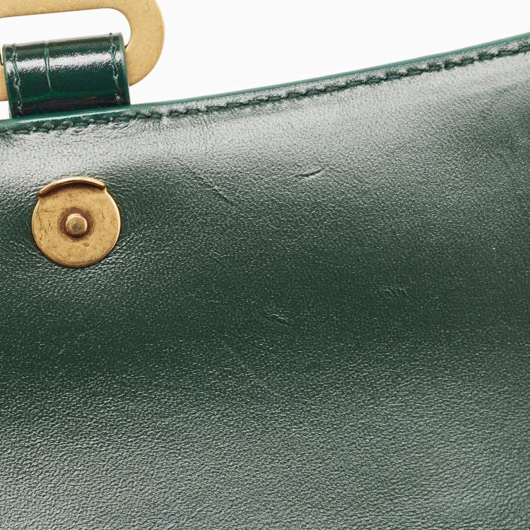 Pre Owned Balenciaga Green Croc Embossed Leather Small Hourglass Top Handle Bag