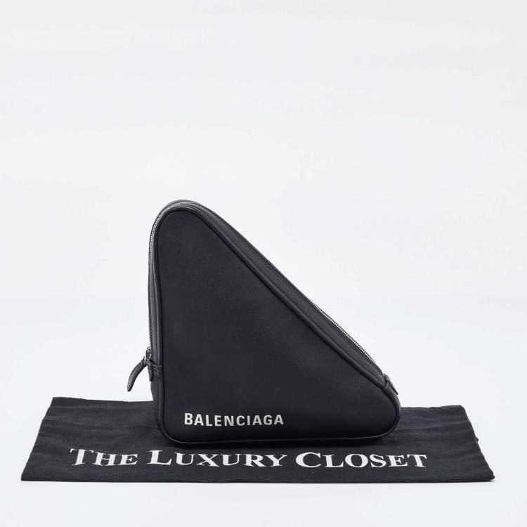 Pre Owned Balenciaga Black Leather Triangle Pouch