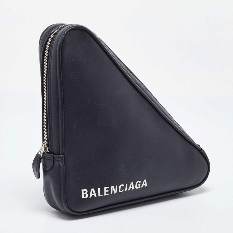 Pre Owned Balenciaga Black Leather Triangle Pouch