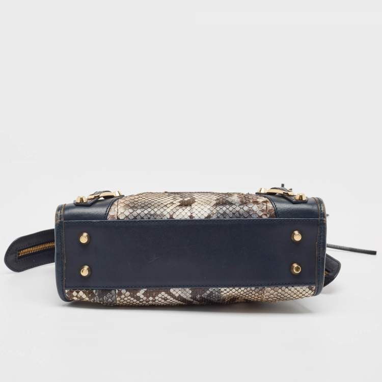 Pre Owned Balenciaga Navy Blue Python and Leather Mini Metallic Edge Classic City Bag