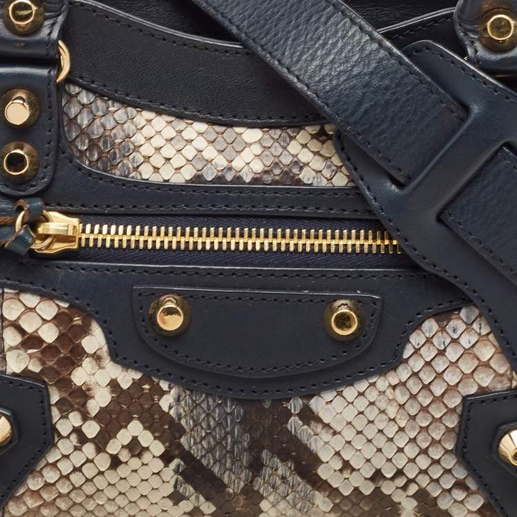 Pre Owned Balenciaga Navy Blue Python and Leather Mini Metallic Edge Classic City Bag