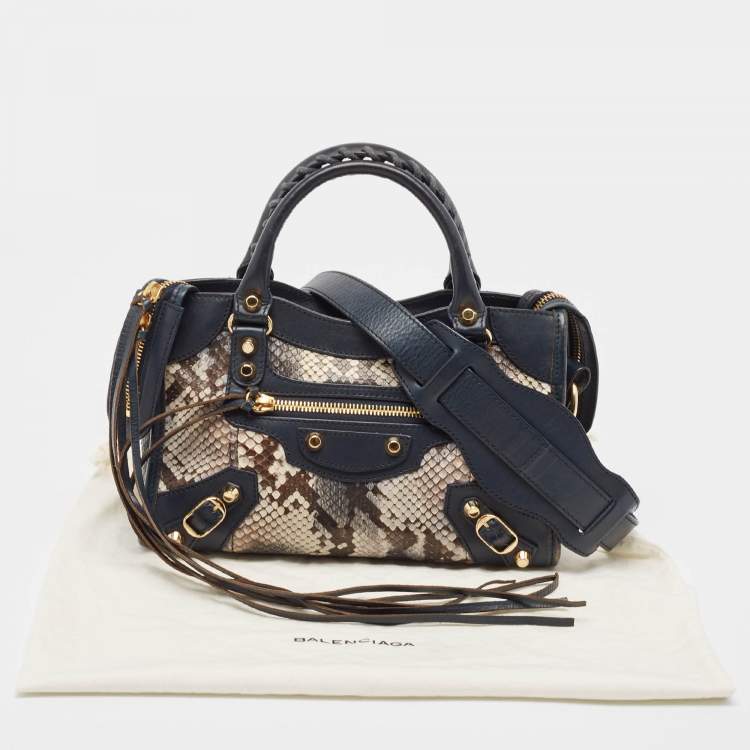 Pre Owned Balenciaga Navy Blue Python and Leather Mini Metallic Edge Classic City Bag