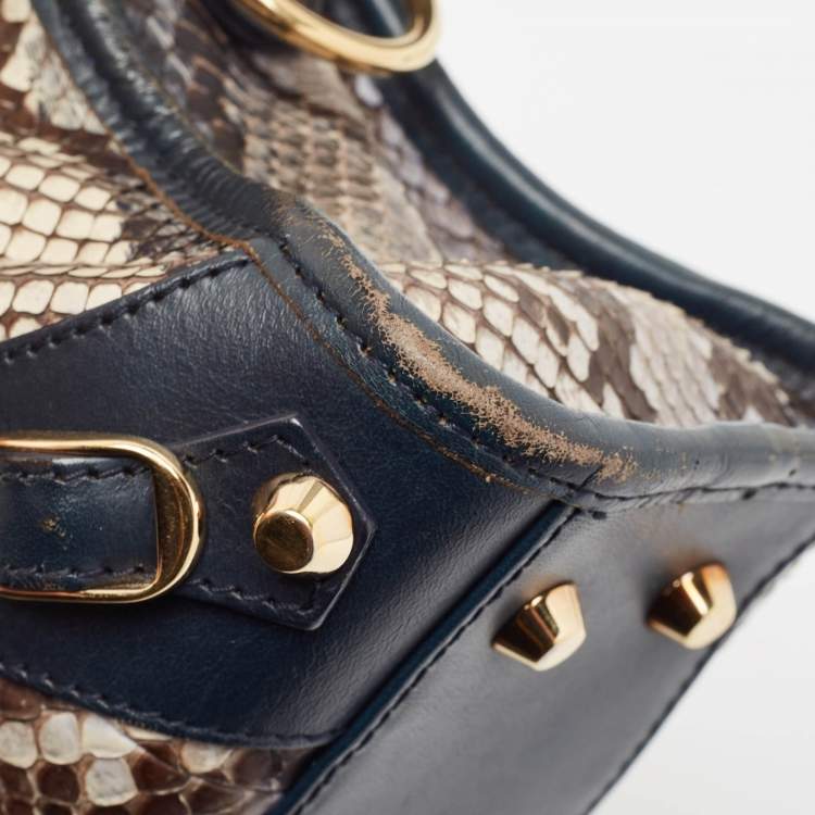 Pre Owned Balenciaga Navy Blue Python and Leather Mini Metallic Edge Classic City Bag