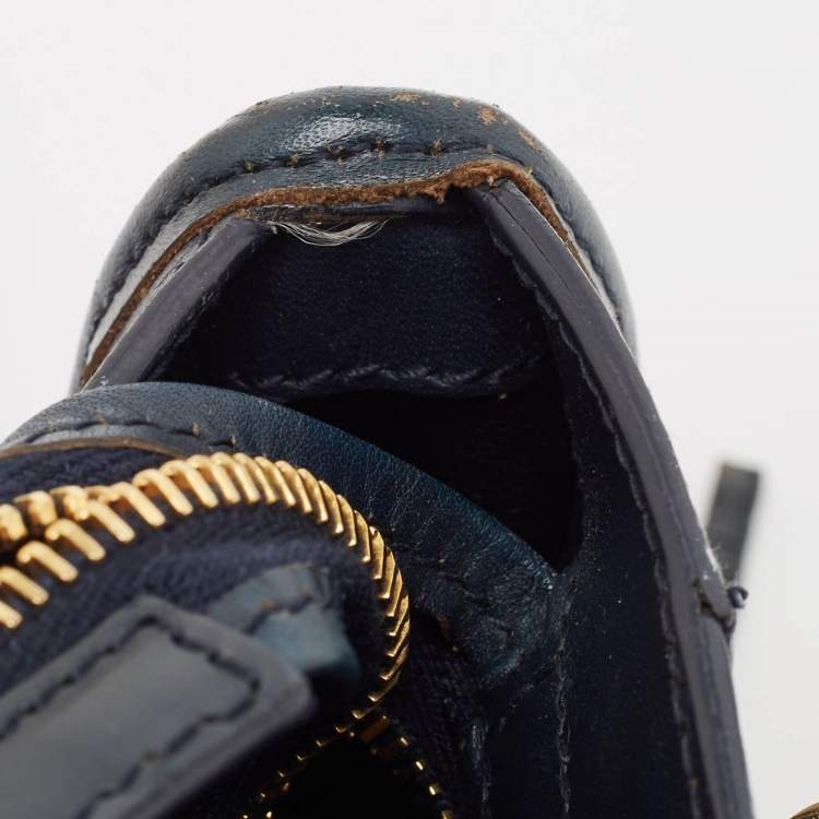 Pre Owned Balenciaga Navy Blue Python and Leather Mini Metallic Edge Classic City Bag