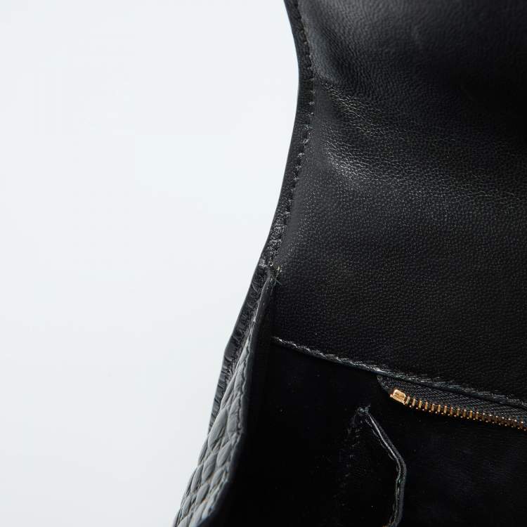 Pre Owned Balenciaga Black Croc Embossed Leather Small Hourglass Top Handle Bag