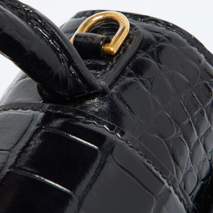 Pre Owned Balenciaga Black Croc Embossed Leather Small Hourglass Top Handle Bag