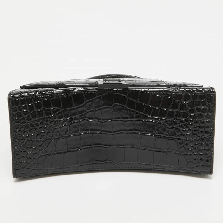 Pre Owned Balenciaga Black Croc Embossed Leather Small Hourglass Top Handle Bag