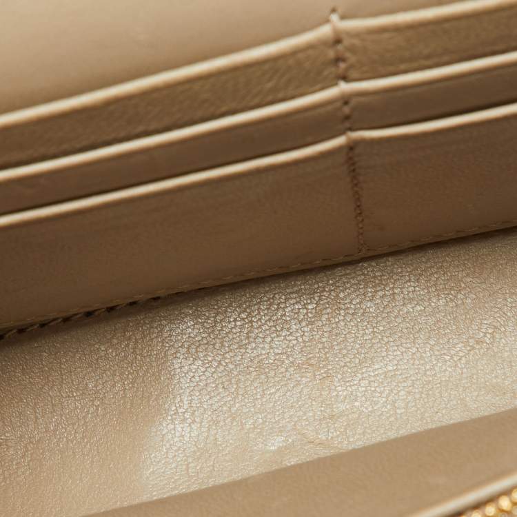 Pre Owned Balenciaga Beige Croc Embossed Leather Hourglass Wallet On Chain