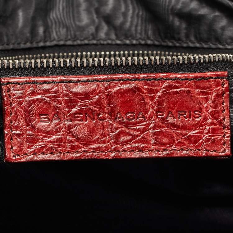 Pre Owned Balenciaga Red/Multicolor Woven Leather and Alligator GSH Work Bag