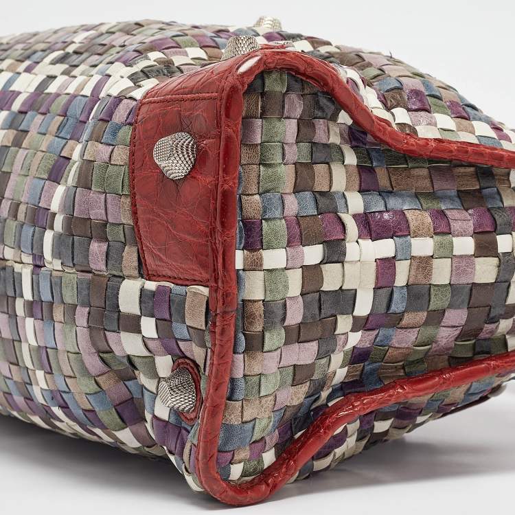 Pre Owned Balenciaga Red/Multicolor Woven Leather and Alligator GSH Work Bag