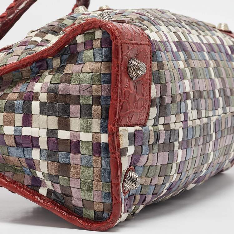 Pre Owned Balenciaga Red/Multicolor Woven Leather and Alligator GSH Work Bag