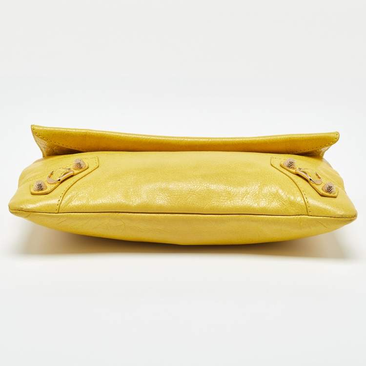 Pre Owned Balenciaga Yellow Leather RH Classic Envelope Clutch