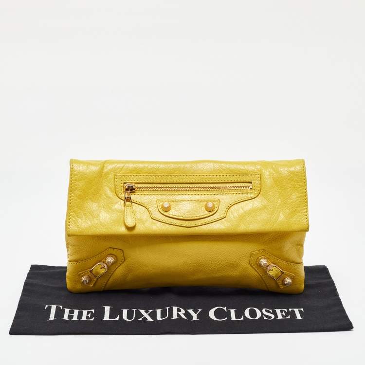Pre Owned Balenciaga Yellow Leather RH Classic Envelope Clutch