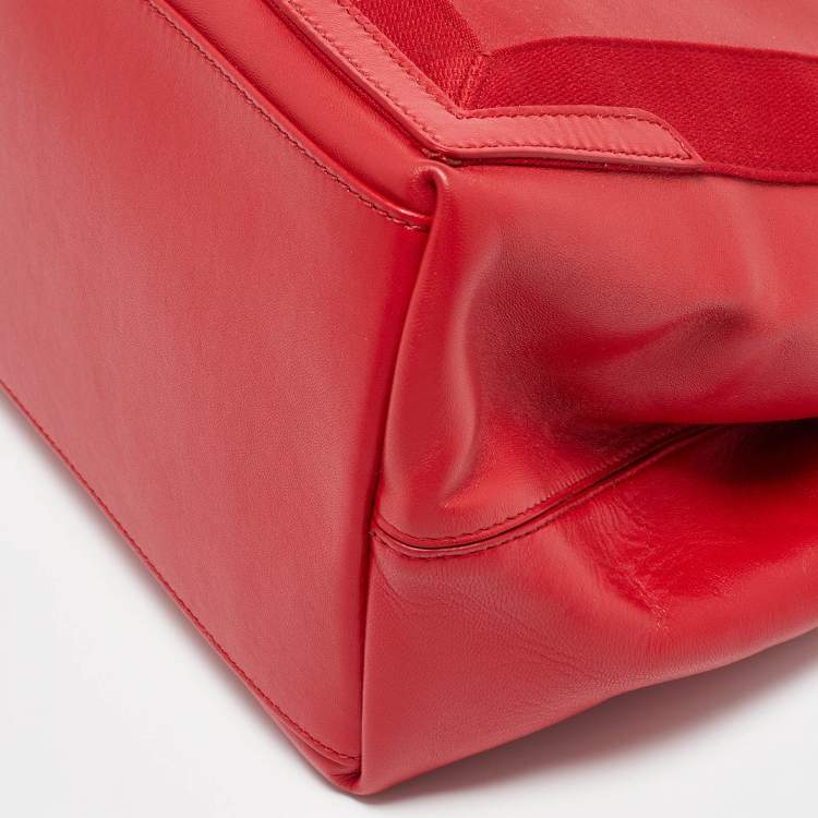 Pre Owned Balenciaga Red Leather S Navy Cabas Tote