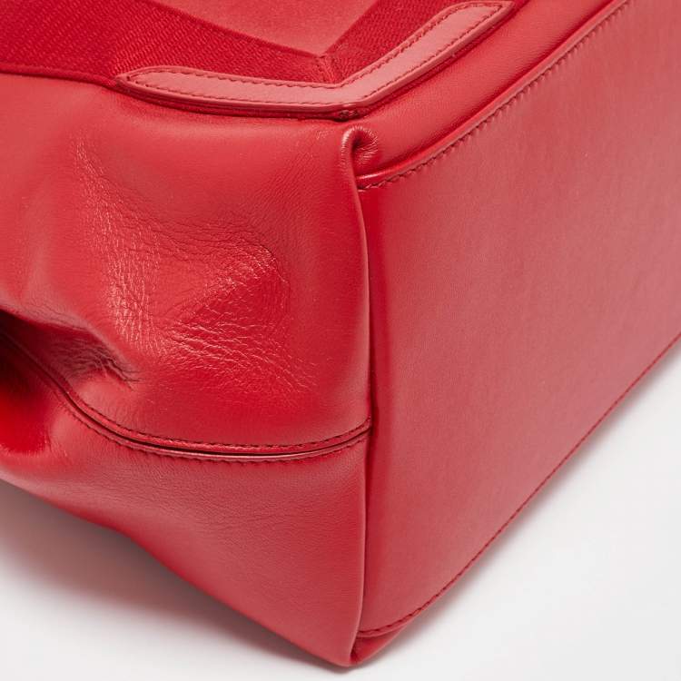 Pre Owned Balenciaga Red Leather S Navy Cabas Tote