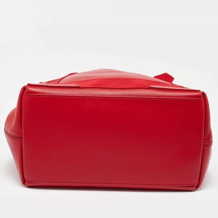 Pre Owned Balenciaga Red Leather S Navy Cabas Tote