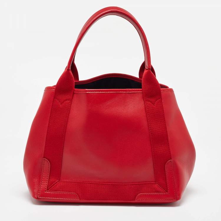 Pre Owned Balenciaga Red Leather S Navy Cabas Tote