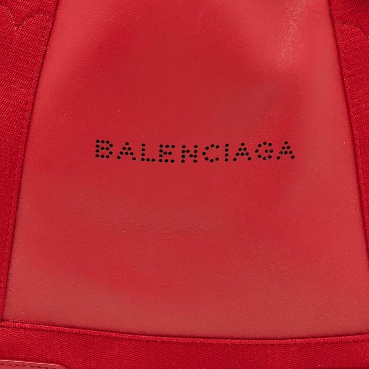 Pre Owned Balenciaga Red Leather S Navy Cabas Tote