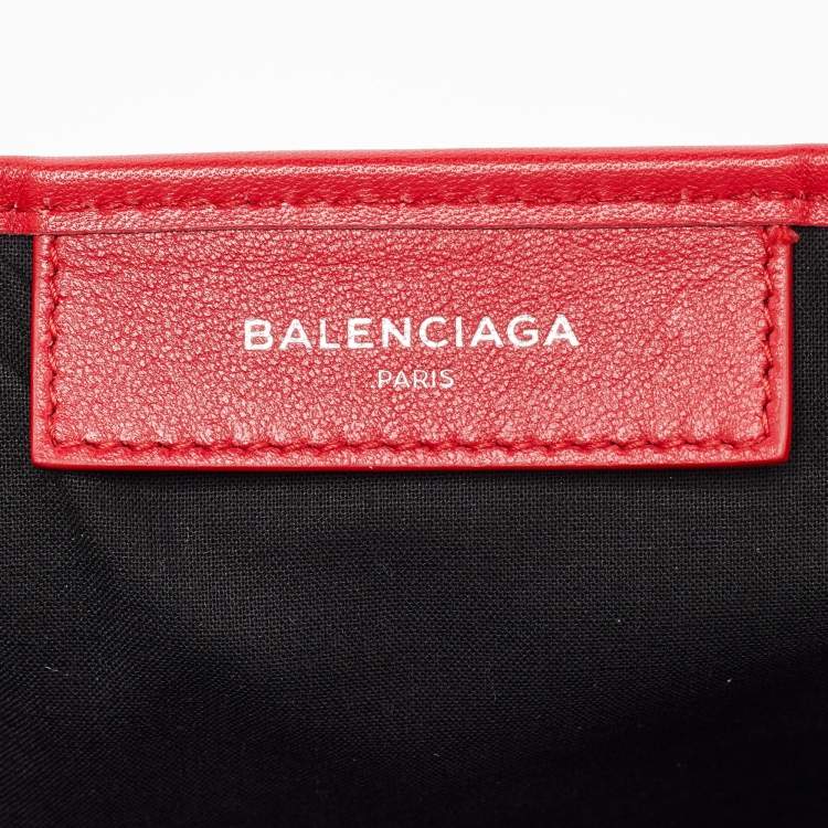 Pre Owned Balenciaga Red Leather S Navy Cabas Tote