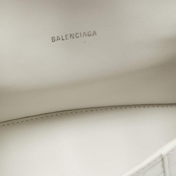 Pre Owned Balenciaga White Croc Embossed Leather XS Hourglass Top Handle Bag