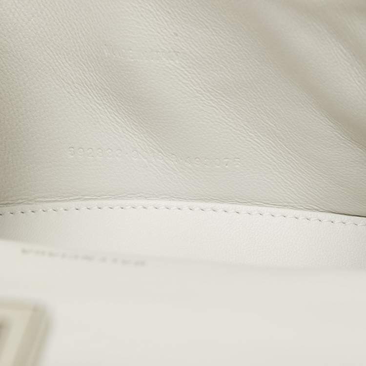 Pre Owned Balenciaga White Croc Embossed Leather XS Hourglass Top Handle Bag