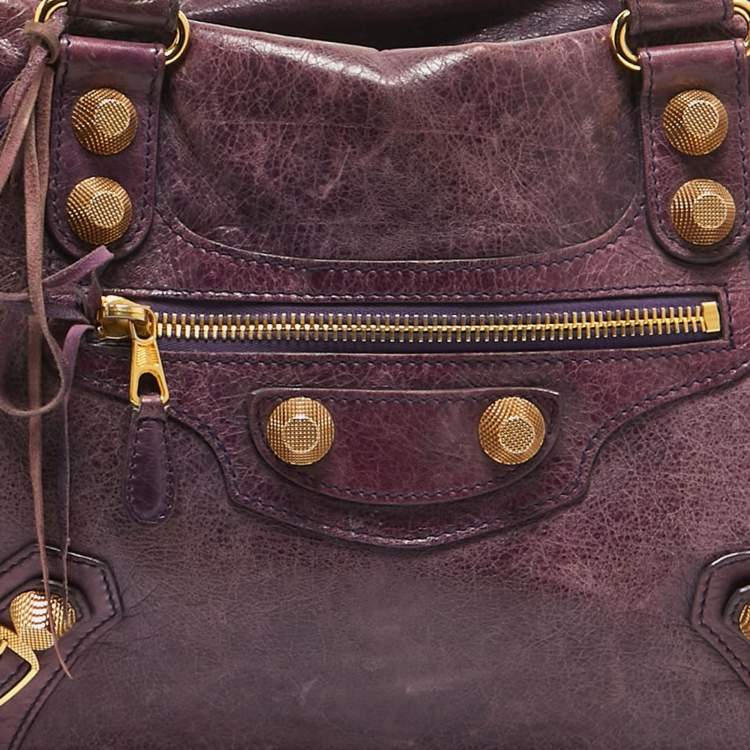 Pre Owned Balenciaga Purple Leather Midday GGH Midday Bag