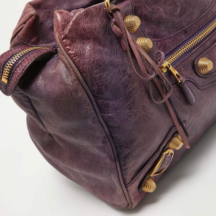 Pre Owned Balenciaga Purple Leather Midday GGH Midday Bag