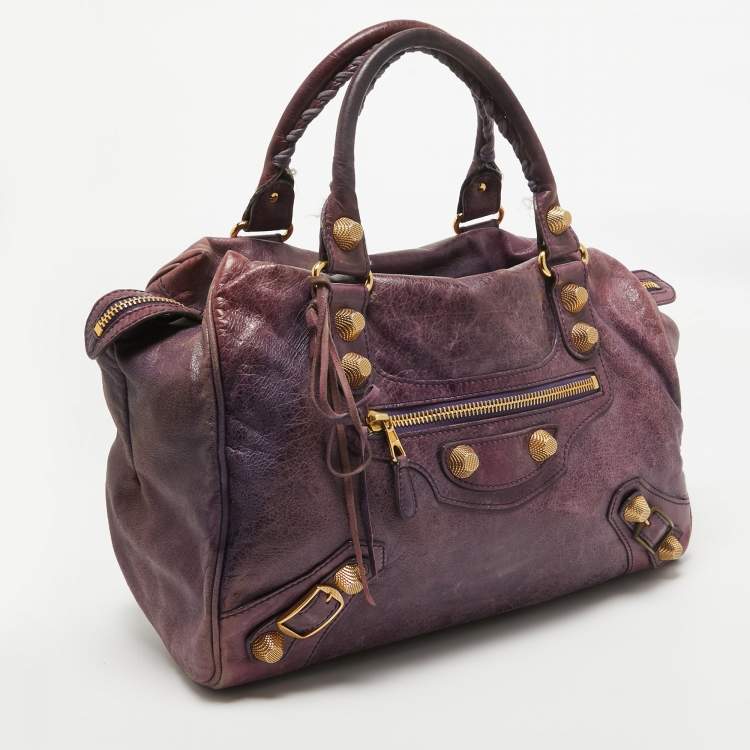 Pre Owned Balenciaga Purple Leather Midday GGH Midday Bag