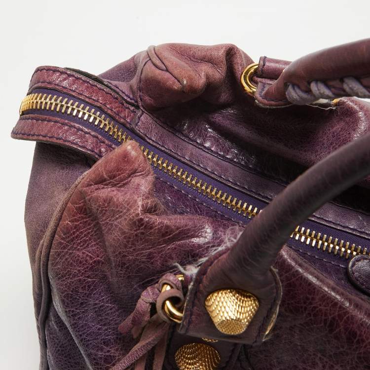Pre Owned Balenciaga Purple Leather Midday GGH Midday Bag