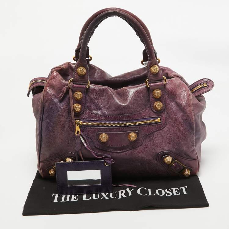 Pre Owned Balenciaga Purple Leather Midday GGH Midday Bag