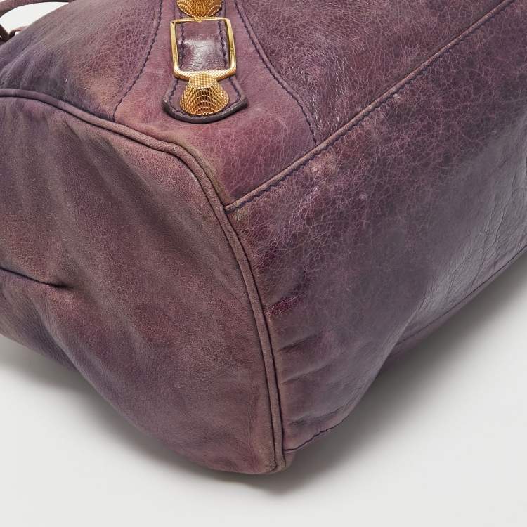 Pre Owned Balenciaga Purple Leather Midday GGH Midday Bag