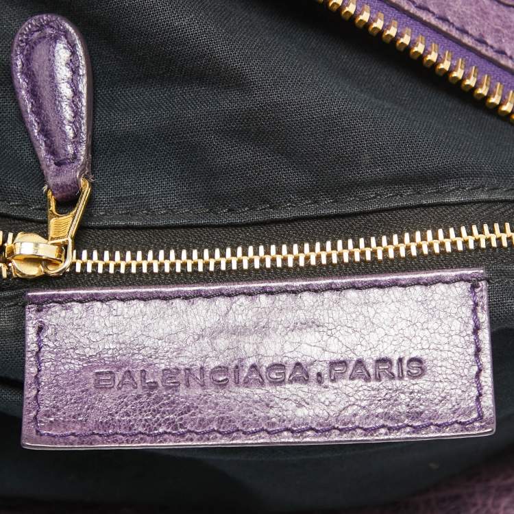 Pre Owned Balenciaga Purple Leather Midday GGH Midday Bag