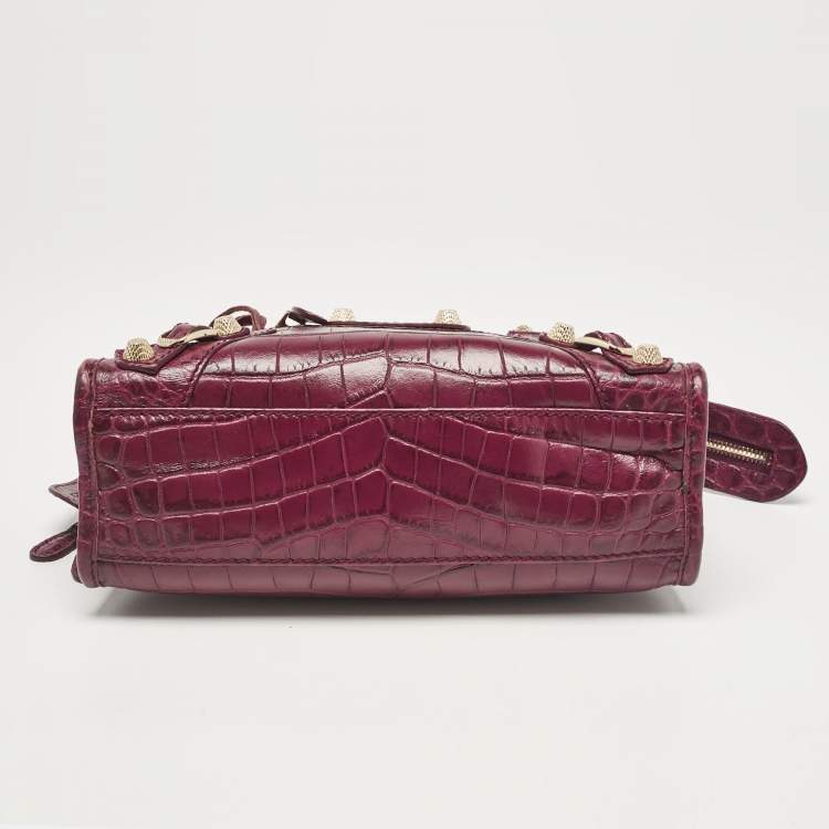 Pre Owned Balenciaga Purple Croc Embossed Leather Mini Classic City Bag