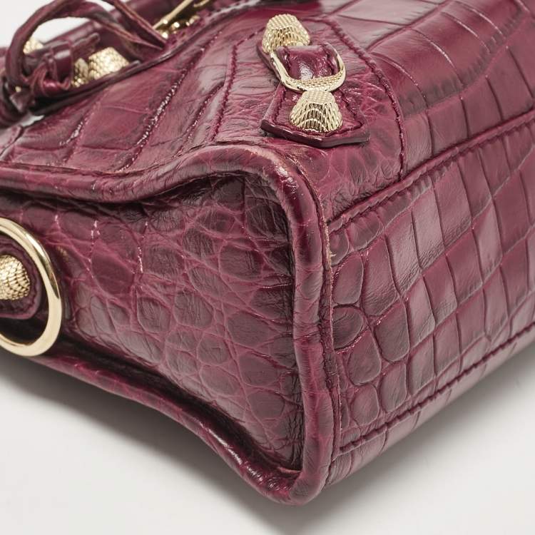 Pre Owned Balenciaga Purple Croc Embossed Leather Mini Classic City Bag