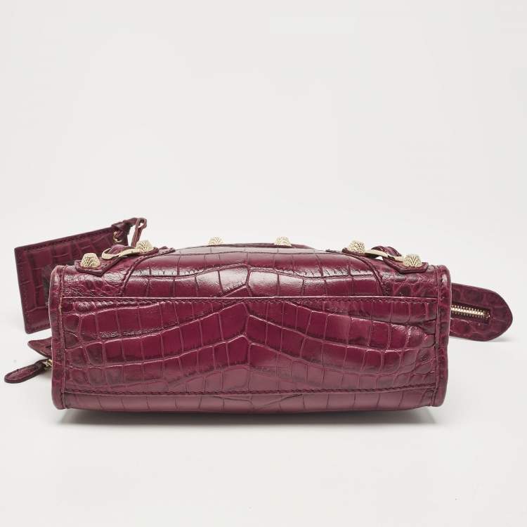 Pre Owned Balenciaga Purple Croc Embossed Leather Mini Classic City Bag