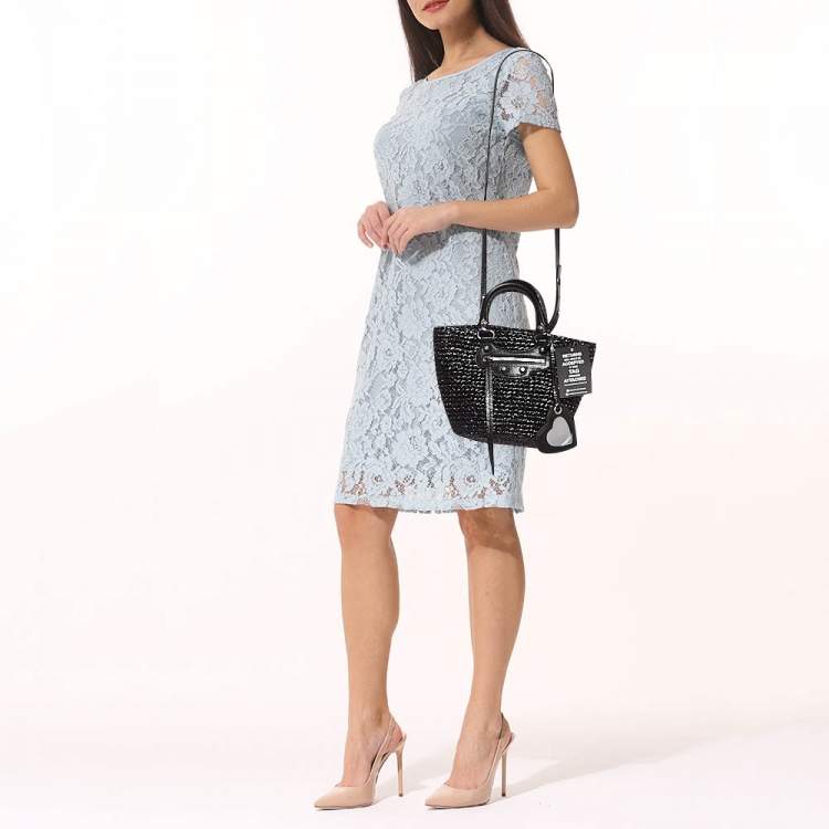 Pre Owned Balenciaga Black Woven Leather and Straw Le Cagole Basket Tote