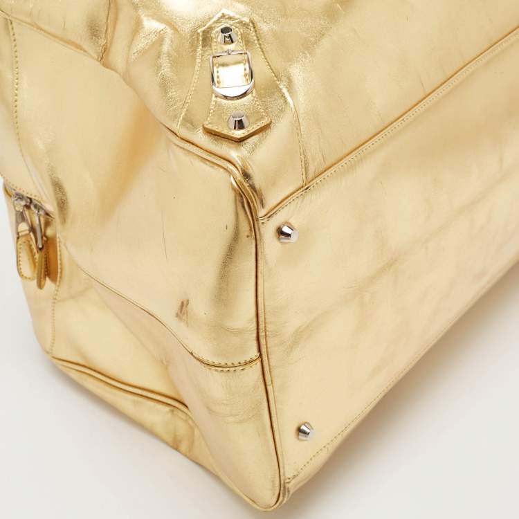 Pre Owned Balenciaga Gold Leather Bowling Bag