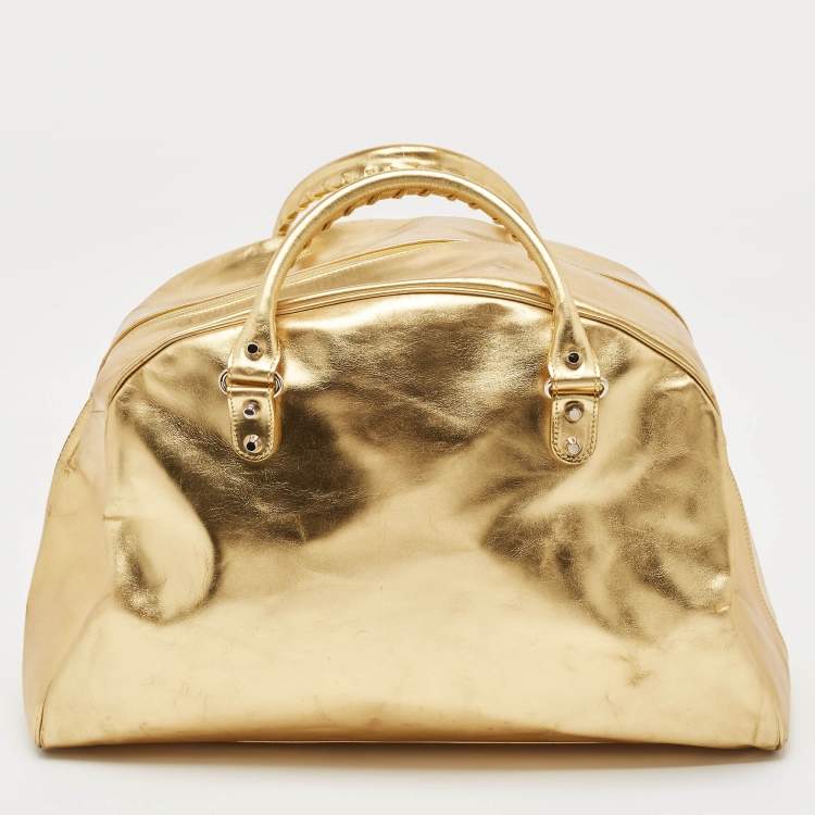 Pre Owned Balenciaga Gold Leather Bowling Bag