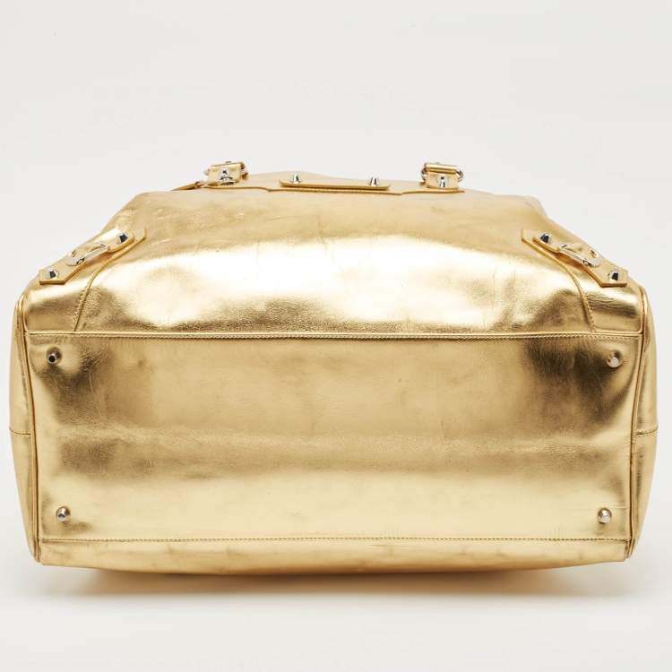 Pre Owned Balenciaga Gold Leather Bowling Bag
