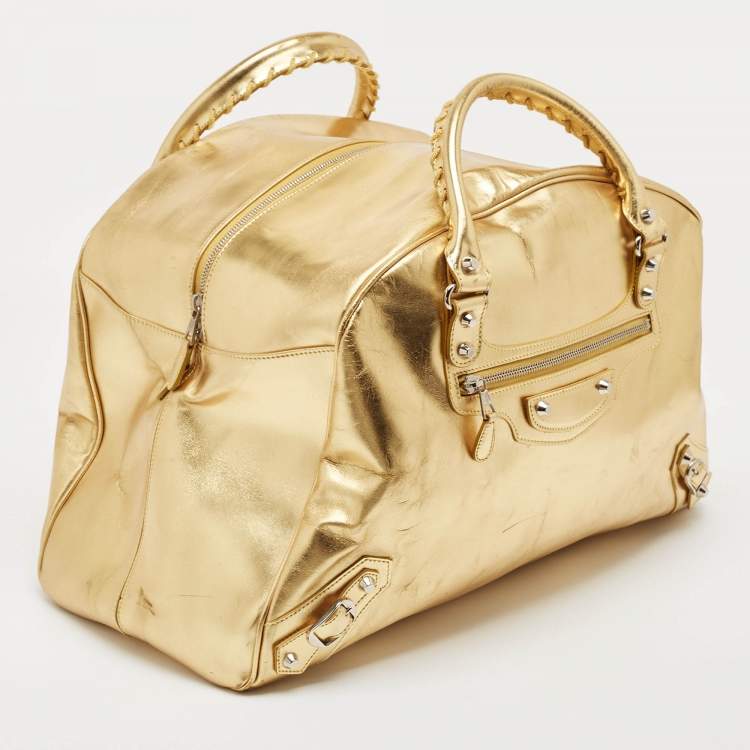 Pre Owned Balenciaga Gold Leather Bowling Bag
