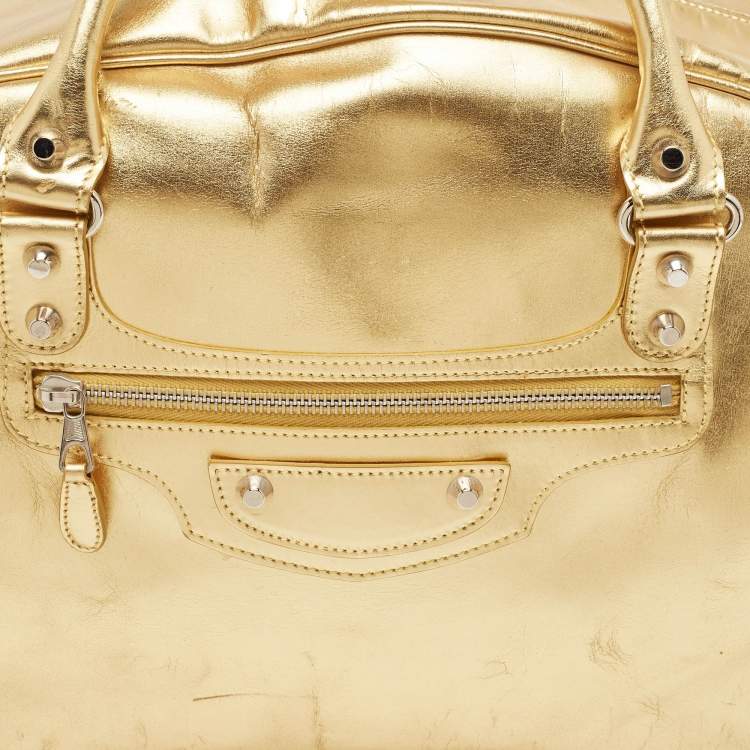 Pre Owned Balenciaga Gold Leather Bowling Bag