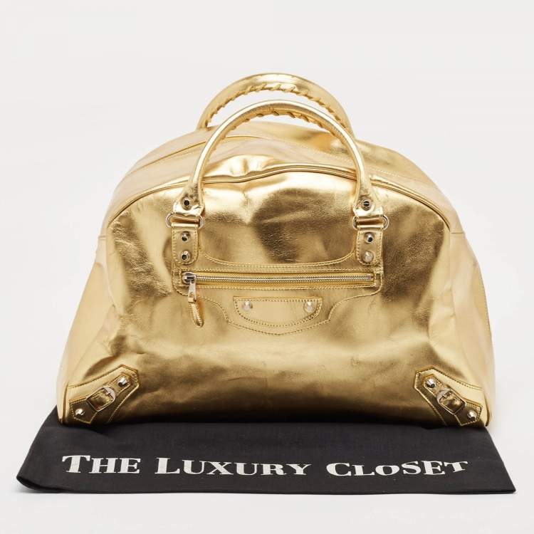 Pre Owned Balenciaga Gold Leather Bowling Bag