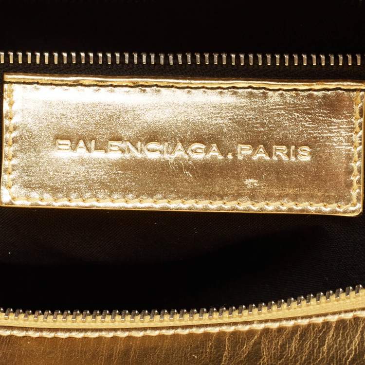 Pre Owned Balenciaga Gold Leather Bowling Bag