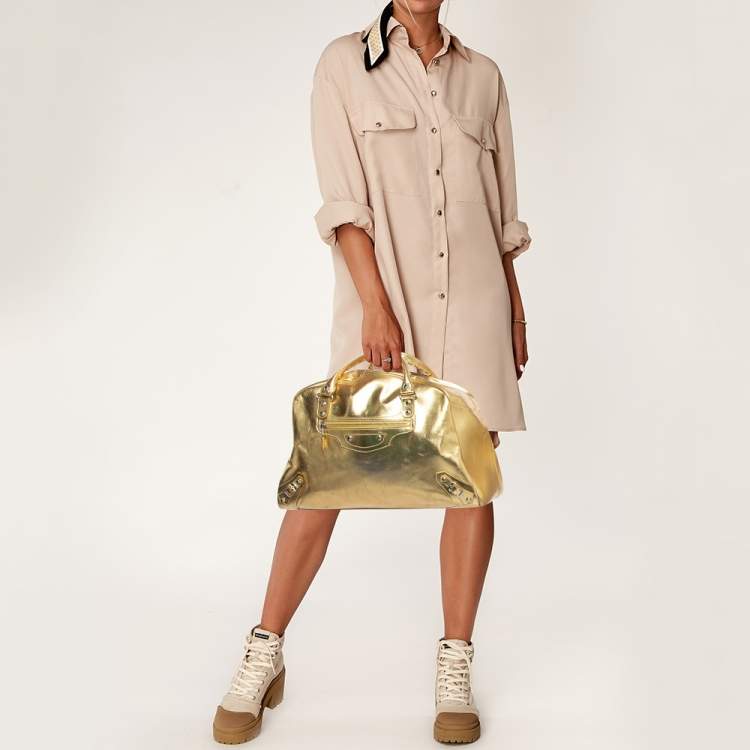 Pre Owned Balenciaga Gold Leather Bowling Bag