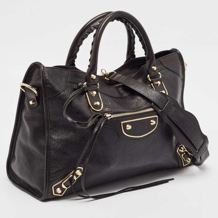Pre Owned Balenciaga Black Leather Metallic Edge Classic City Bag